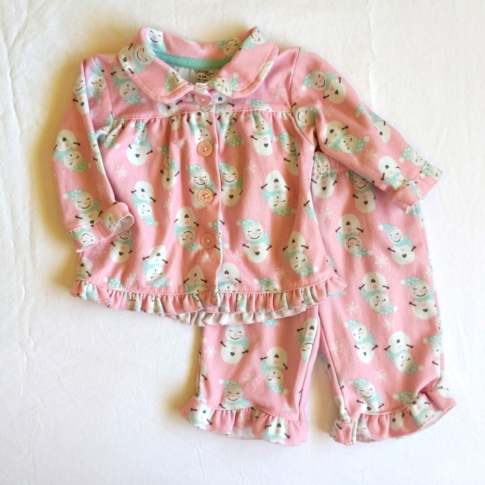 george pink snowman 2-piece winter pajama set 3 months baby girl